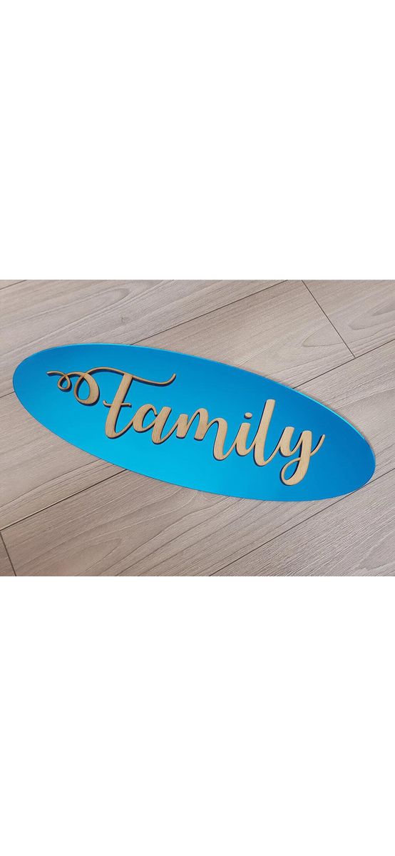 Decoraţiune perete Family, Folina, culoare albastră, dimensiune decorațiune 60x22 cm