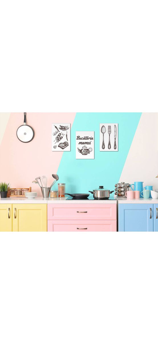 Set 3 tablouri Bucătăria mamei, decoraţiune pentru bucătărie