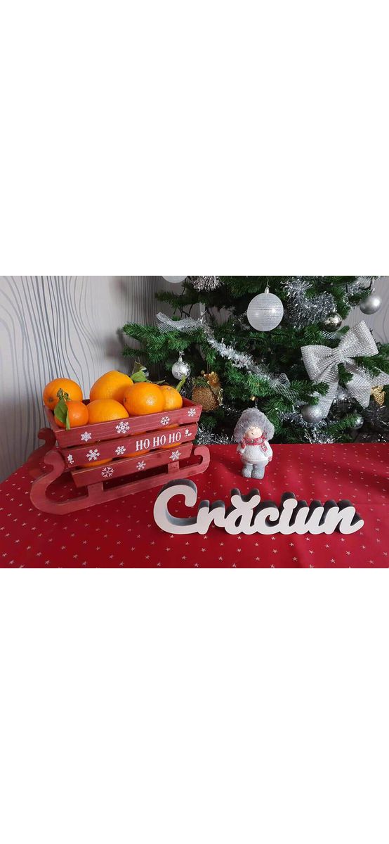 Cutie din lemn decorativă Sania lui Moş Crăciun