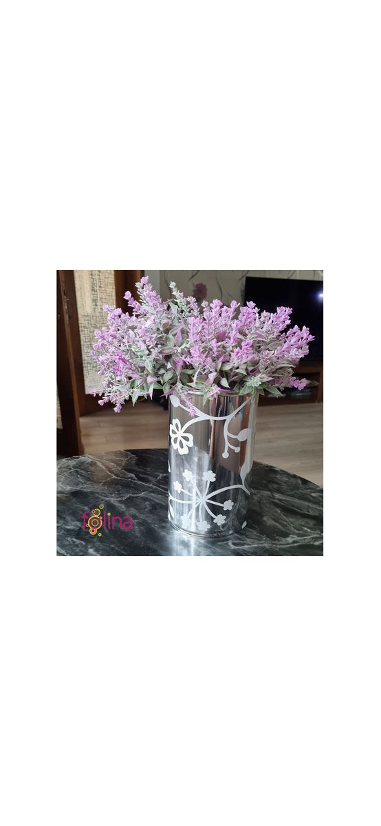 Autocolant cu efect metalic argintiu şi imprimeu floral alb, d-c-fix Metallic Flower Tendril, rolă de 67x150cm