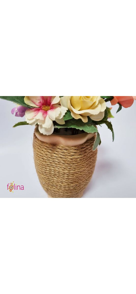 Ghiveci din ceramică cu flori artificiale multicolore, 20 cm