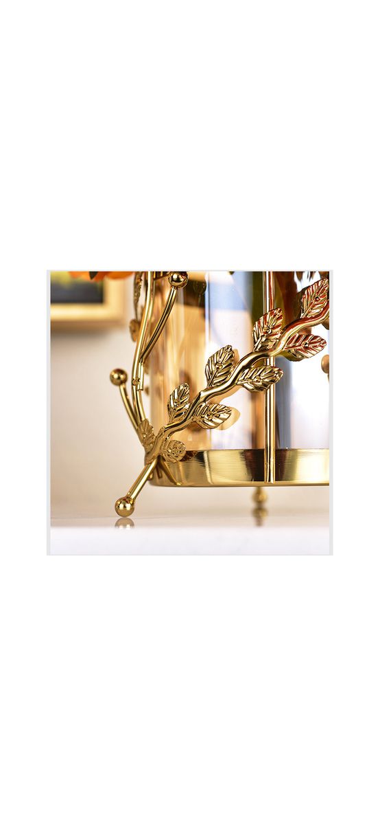 Vază decorativă din sticlă cu suport metalic auriu, Flower Vine, 21 cm înălţime