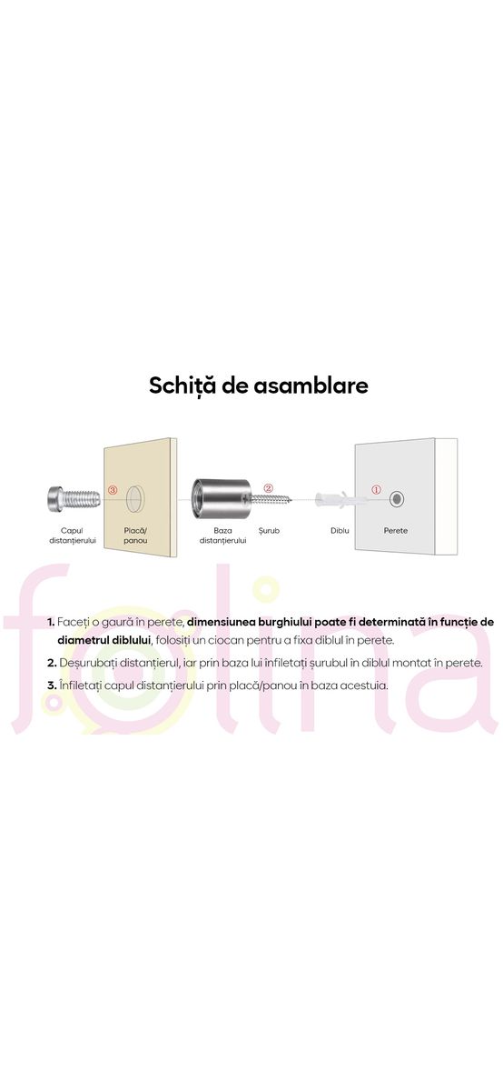Distanţiere semnalistică albe, Folina, din inox, 16x15 mm