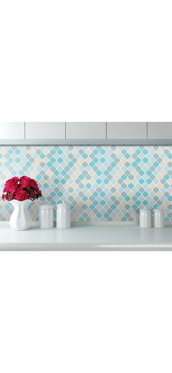 Faianţă autoadezivă 3D Smart Tiles Damasc Pastel, Folina, turcoaz, set faianță 10 bucăţi
