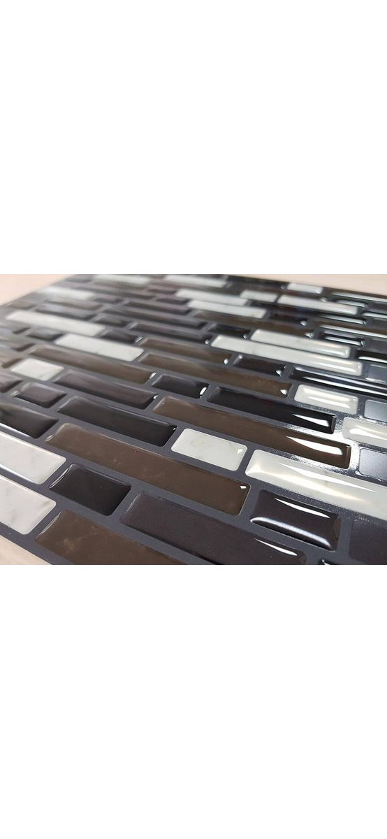 Faianţă autoadezivă 3D mozaic negru intercalat - set 10 bucăţi