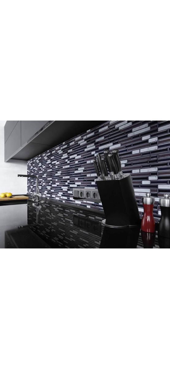 Faianţă autoadezivă 3D mozaic negru intercalat - set 10 bucăţi