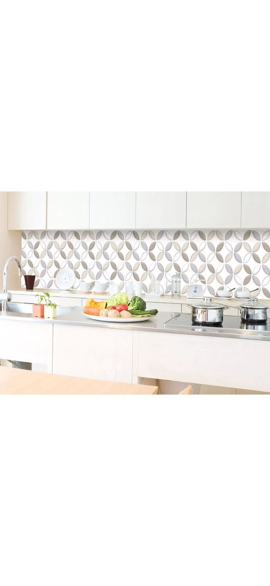 Autocolant perete, Dimex Brown Petals, alb cu model geometric bej, rezistent la apă şi căldură, rolă de 60x350 cm