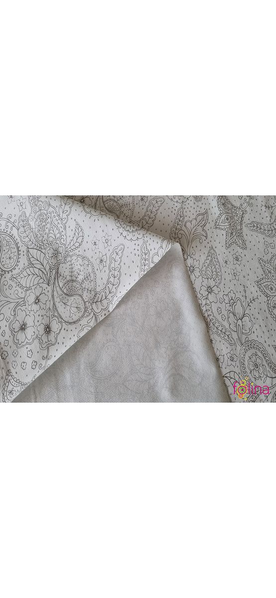 Faţă de masă impermeabilă, albă cu model floral stilizat gri, 140 cm lăţime