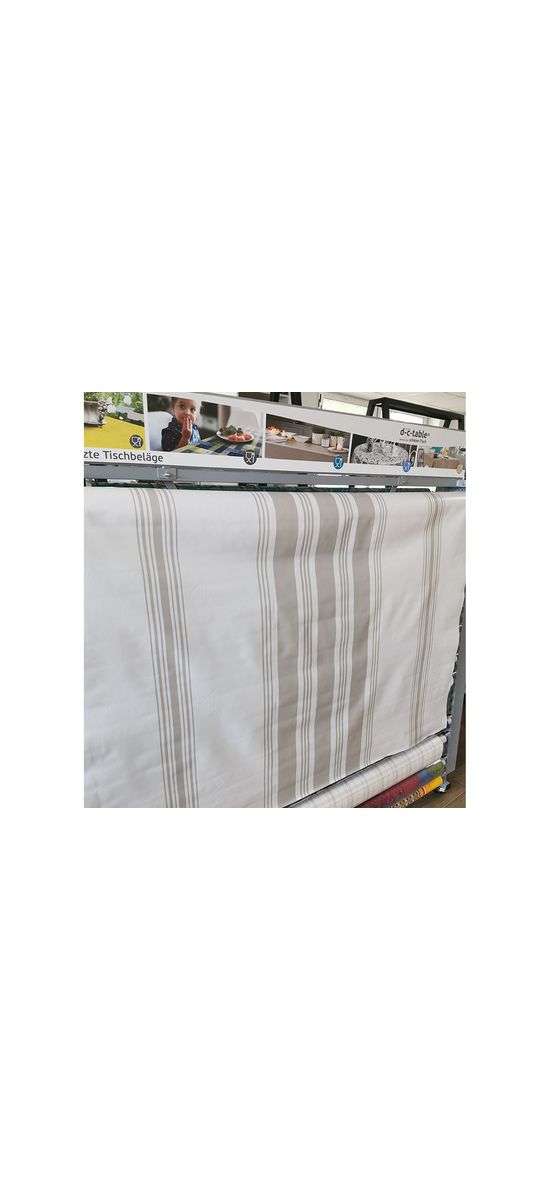 Faţă de masă impermeabilă Bayonne Taupe, d-c-fix, cu dungi bej nisipiu, 140 cm lăţime