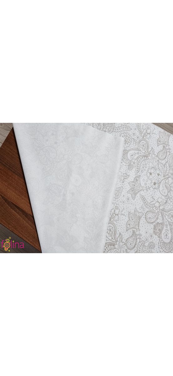 Faţă de masă impermeabilă, albă cu model floral stilizat maro, 140 cm lăţime