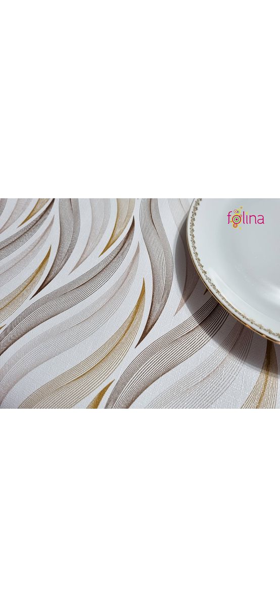 Faţă de masă impermeabilă, albă cu model elegant bej, 140 X300cm