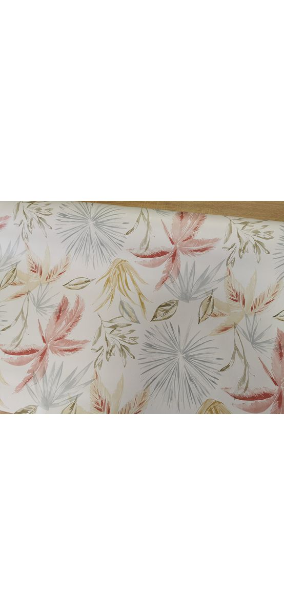 Faţă de masă impermeabilă Bergamo Tropia, d-c-fix, albă cu imprimeu frunze colorate,138 cm lăţime