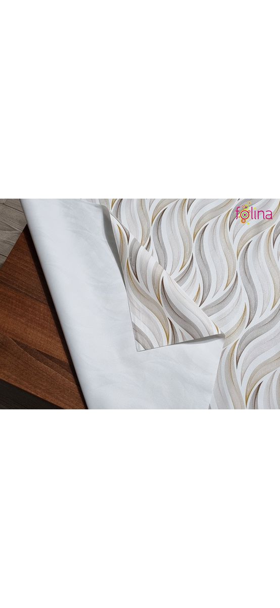 Faţă de masă impermeabilă, albă cu model elegant bej, 140 X300cm