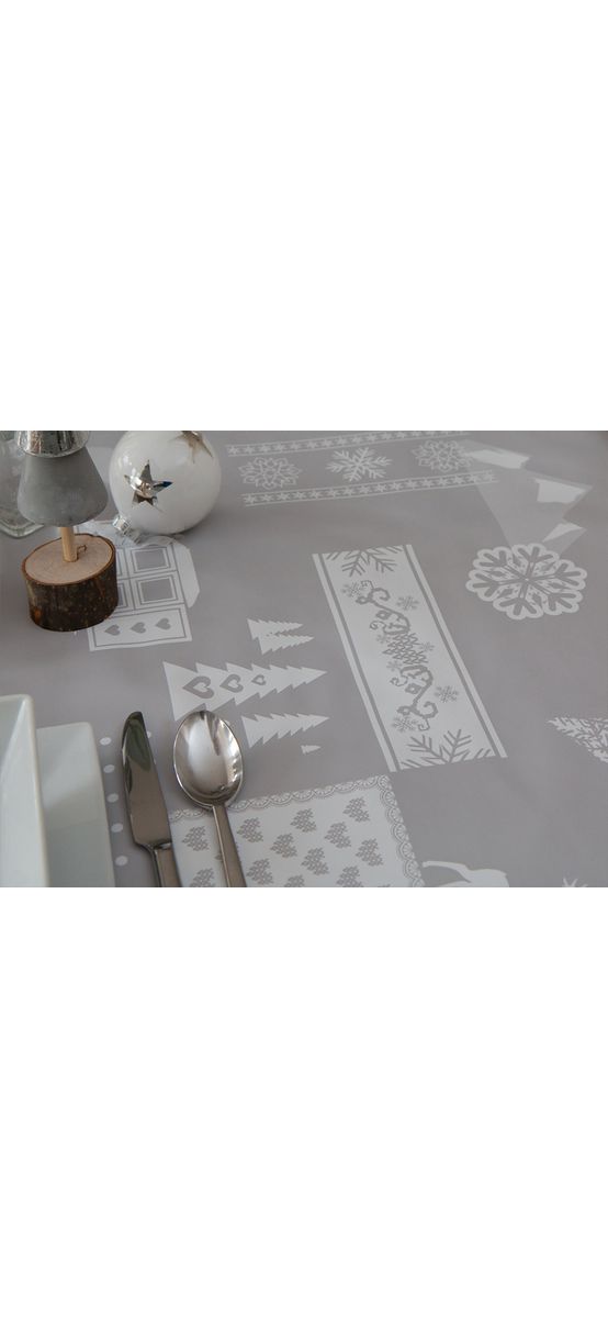 Faţă de masă Crăciun Noella, gri, impermeabilă, 140 cm lăţime