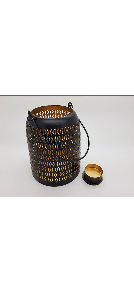 Felinar lumânare Holes, Folina, metalic, negru, 15 cm înălţime