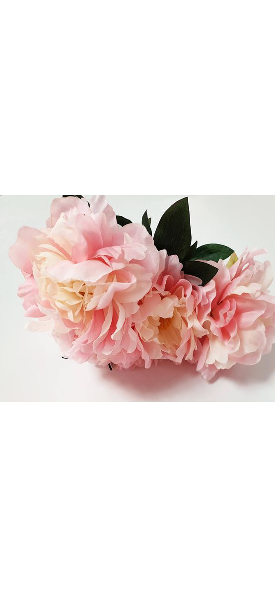 Floare artificială bujori, creangă cu 5 flori roz pal, 35 cm înălţime