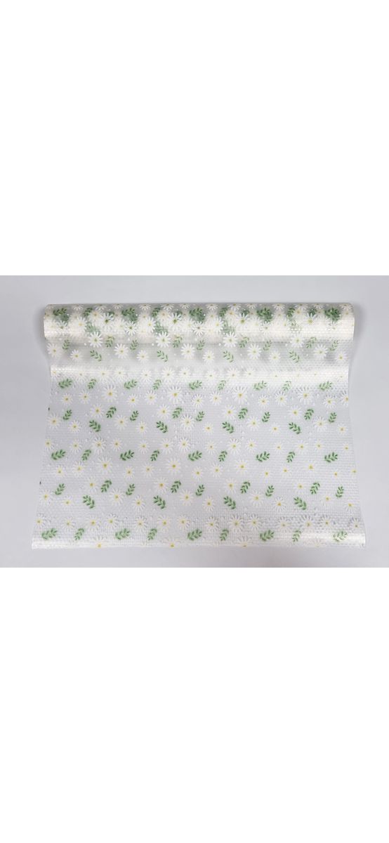 Folie protecţie sertare, PVC semitransparent cu flori albe, material impermeabil, rolă de 50 cm x 5 metri