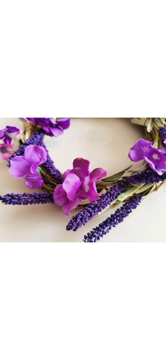 Coroniţă decorativă, Folina, flori artificiale mov, 25 cm
