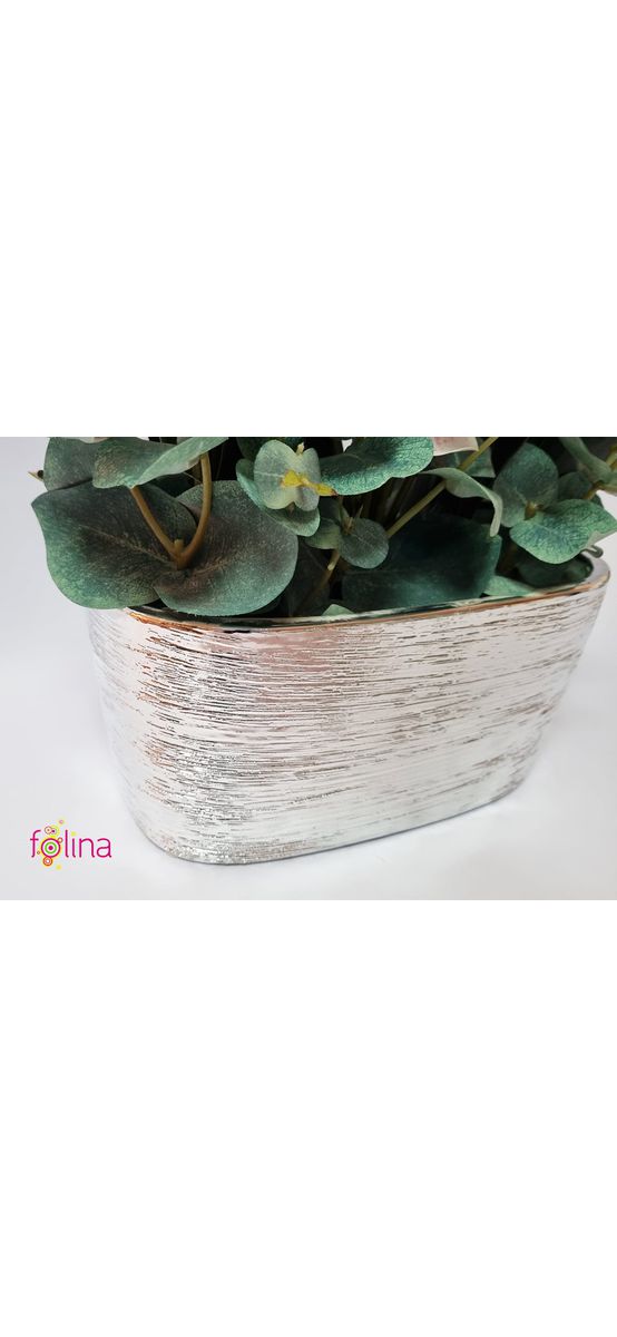 Aranjament cu Orhidee artificială roz, în vas ceramic argintiu