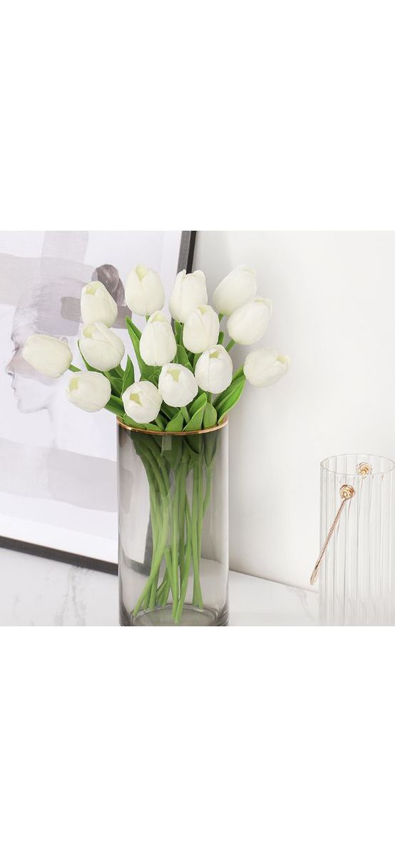 Lalele artificiale albe, 30 cm înălţime