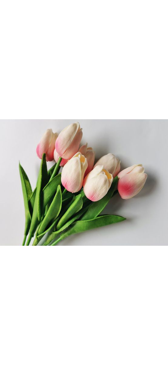 Lalele artificiale roz pal, buchet cu 7 flori, 30 cm înălţime