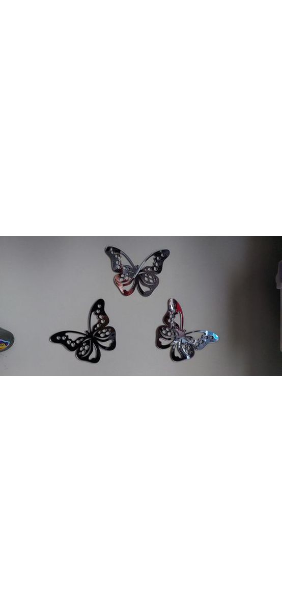 Set 3 stickere oglindă Fluture, Folina, decorațiune din oglinda acrilica gri, 12x9 cm