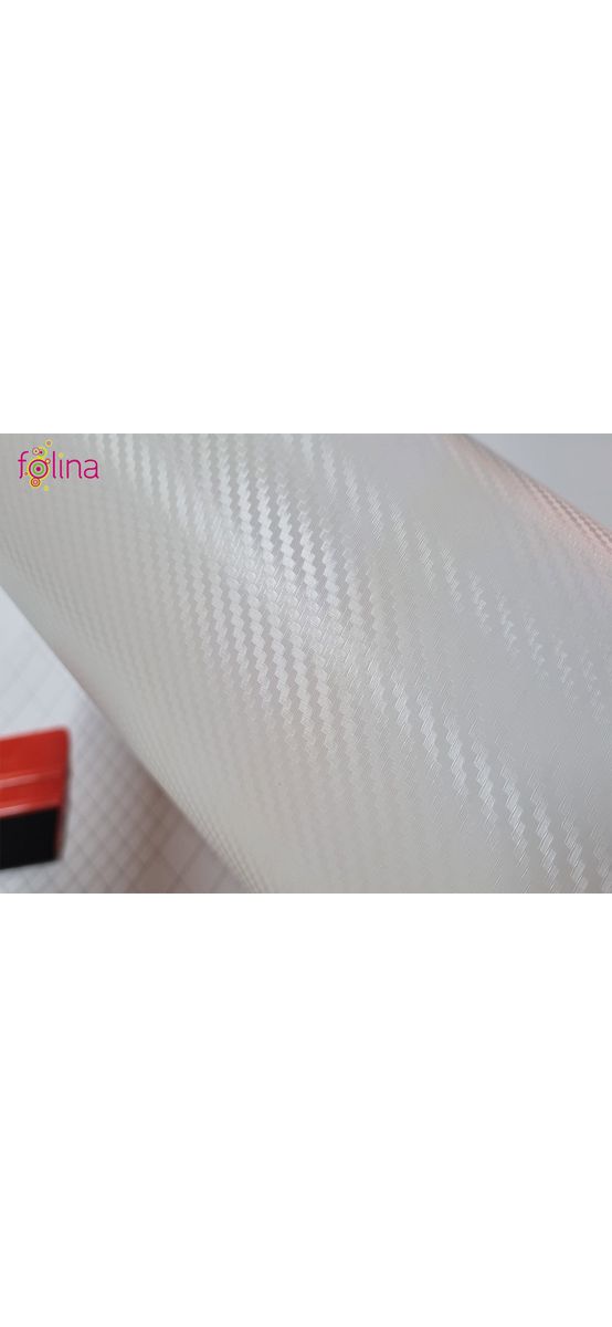 Autocolant alb carbon 3D, Folina, aspect mat, cu tehnologie de eliminare bule aer, rolă de 75x200cm, racletă inclusă