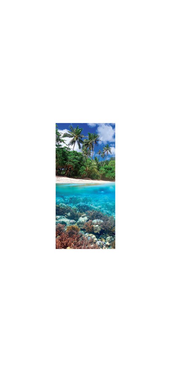 Folie cabină duş, Folina, sablare cu model plajă exotică, autoadezivă, rolă de 100x210 cm
