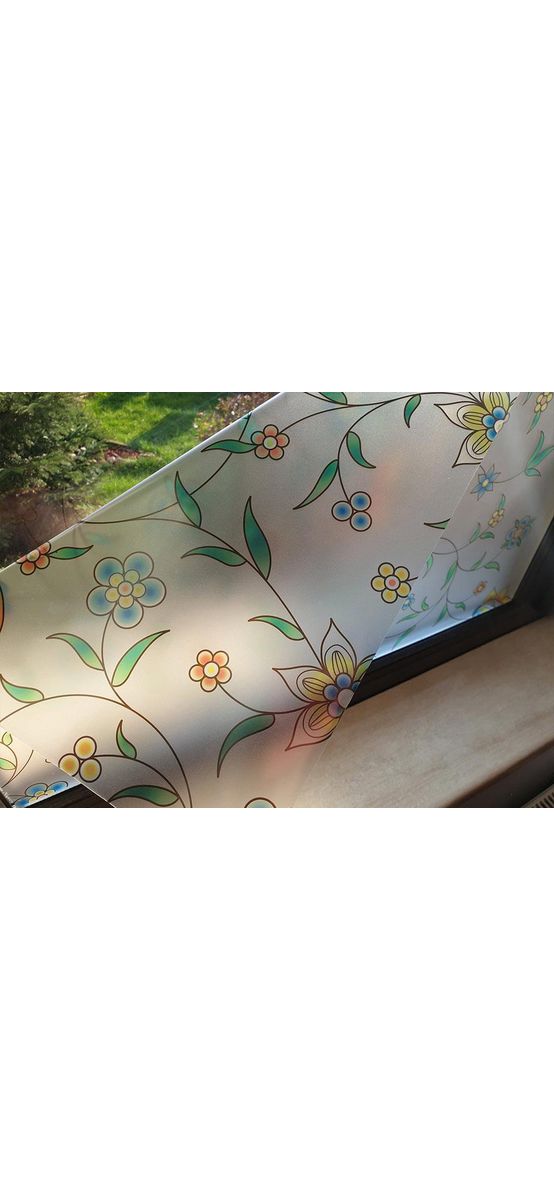 Folie geam autoadezivă Campo, Folina, sablare cu imprimeu floral, multicolor, lățime 100 cm
