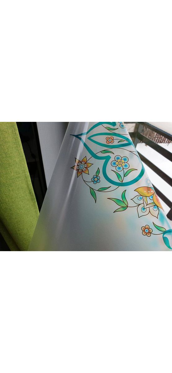 Folie geam autoadezivă Olivia, Folina, sablare cu model floral turcoaz, rolă de 100x150 cm