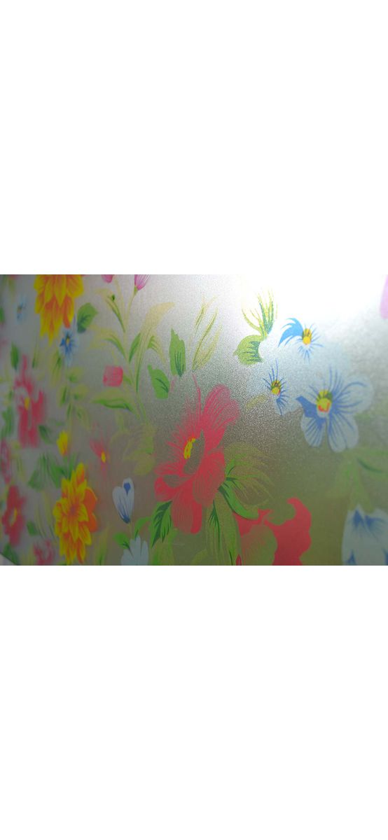 Folie geam autoadezivă Aida, Folina, sablare cu model floral multicolor, 90 cm lăţime