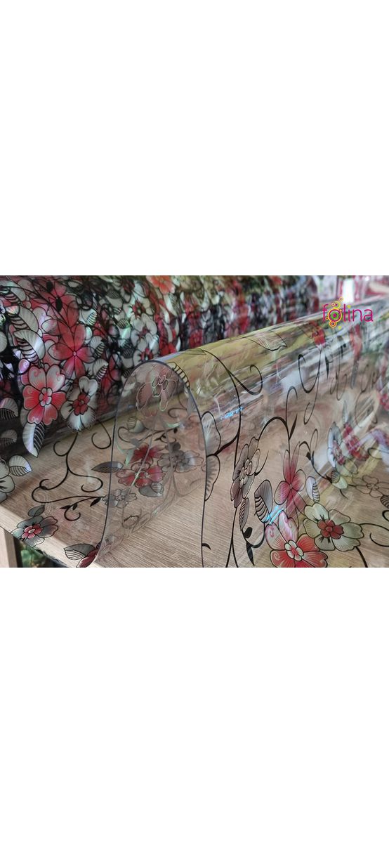 Folie protecţie blat mobilă, transparentă cu model floral colorat, fără adeziv, 1.2 mm grosime, 100x200 cm