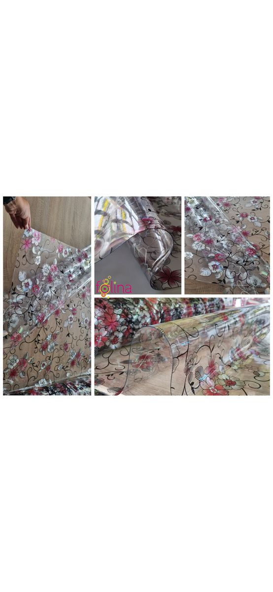 Folie protecţie blat mobilă, transparentă cu model floral colorat, fără adeziv, 1.2 mm grosime, 100x200 cm