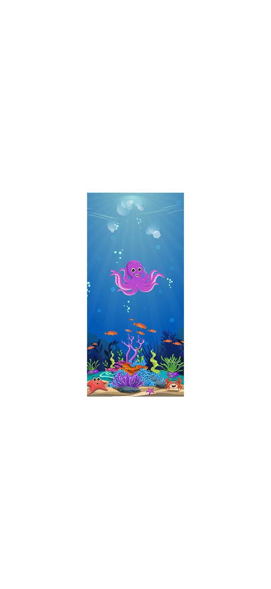 Folie cabină duş, Folina, sablare albastră cu peisaj marin multicolor, rolă de 100x210 cm