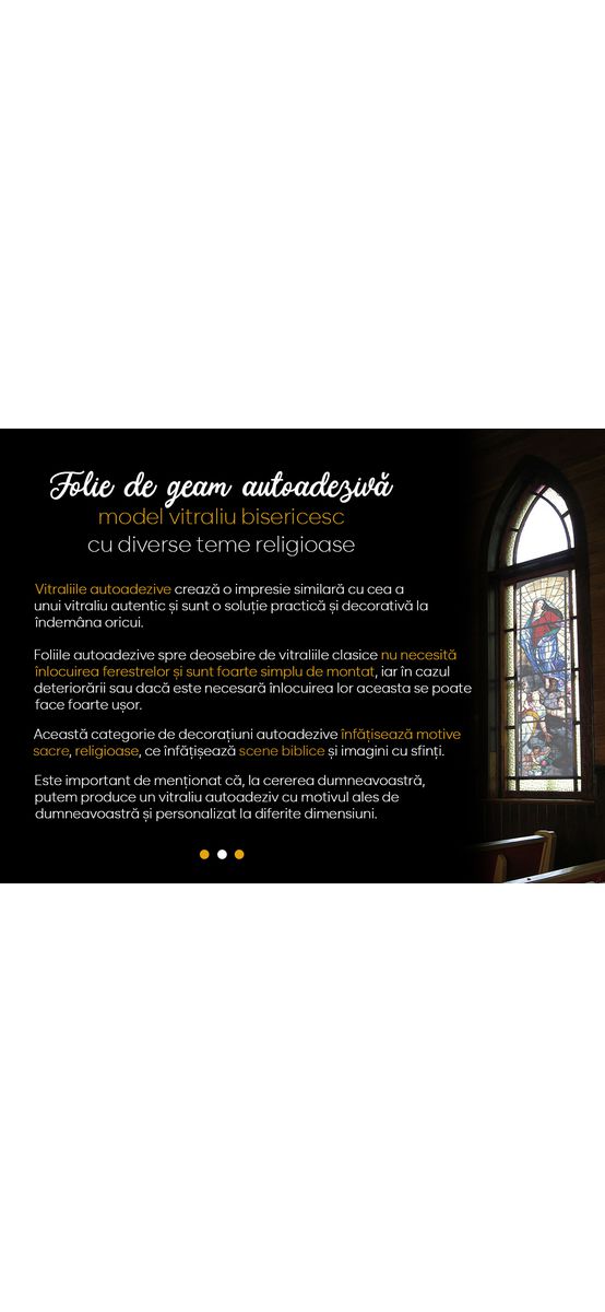 Folie de geam autoadezivă, Folina FGFV01model vitraliu religios,rolă de 100x170 cm