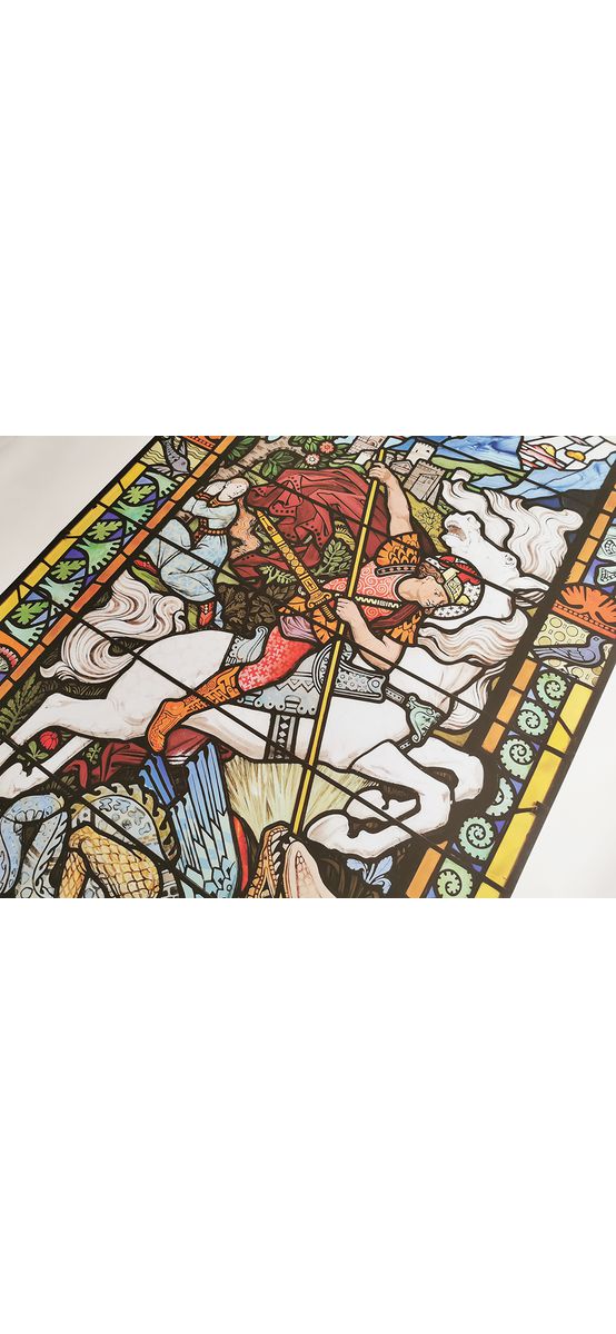 Folie de geam autoadezivă, Folina FGFV03, model vitraliu religios, rolă de 100x200 cm