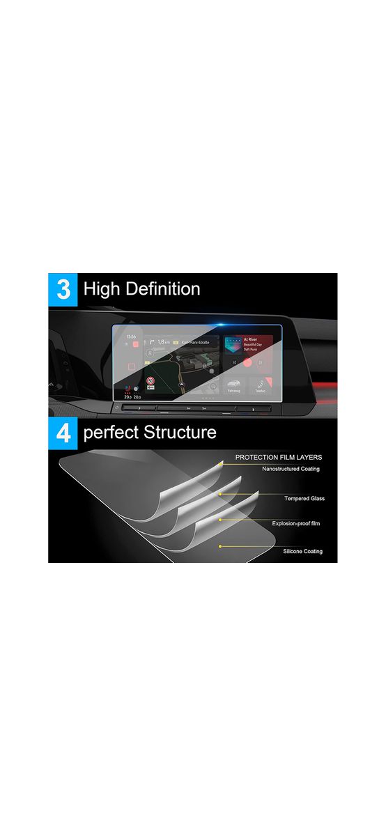 Folie de protecție din sticlă securizată pentru display navigație 10 inch Volkswagen Golf 8, model 2022-2023