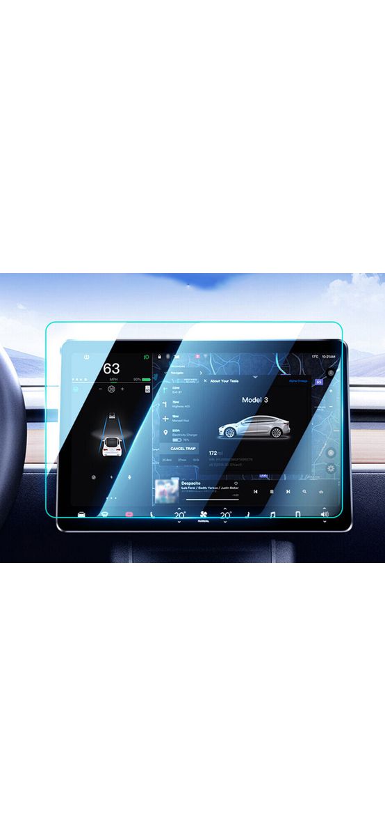 Folie de protecție groasă, foarte rezistentă, pentru ecran multimedia și afișaj de bord pentru Tesla Y / Tesla 3 - setul conține racletă aplicare și lavetă microfibră