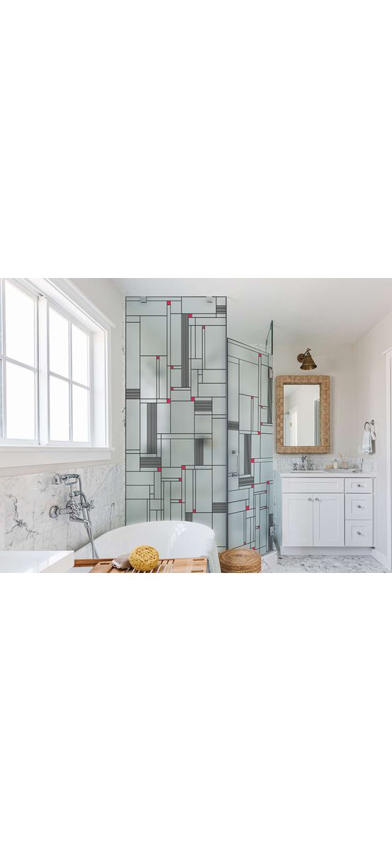 Folie geam decorativă tip vitraliu Mondrian Monocrom 100x210 cm – model geometric modern