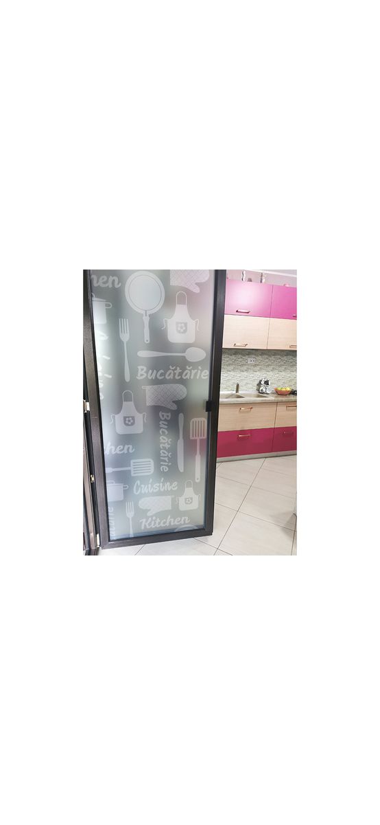 Folie sablare Kitchen, Folina, pentru uşă din sticlă la bucătărie, rolă de 100x210 cm