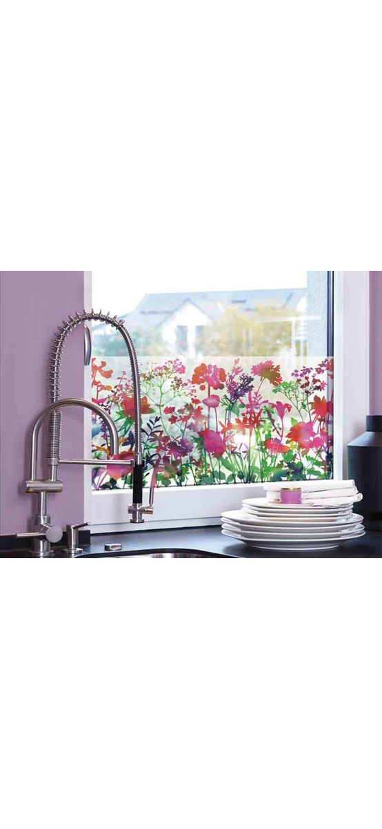 Folie geam electrostatică Miraflores, d-c-fix, imprimeu floral, multicolor, lățime 45 cm