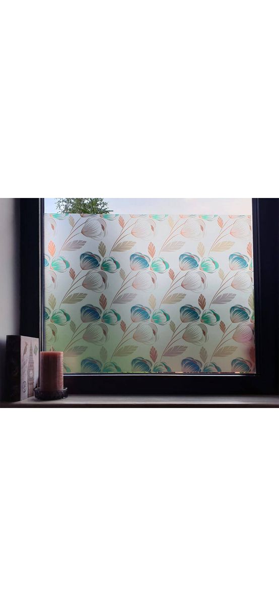 Folie geam autoadezivă Brooke, Folina, sablare cu model floral multicolor, 100 cm lăţime
