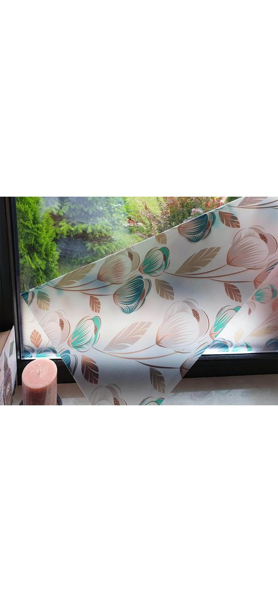 Folie geam autoadezivă Brooke, Folina, sablare cu model floral multicolor, 100 cm lăţime
