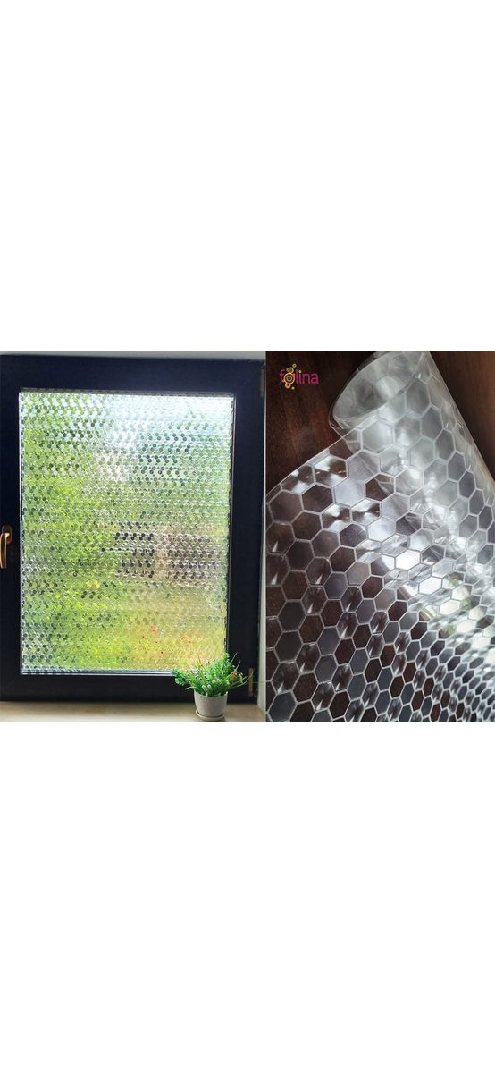 Folie geam autoadezivă, Folina, sablare cu model hexagoane translucide, 120 cm lăţime