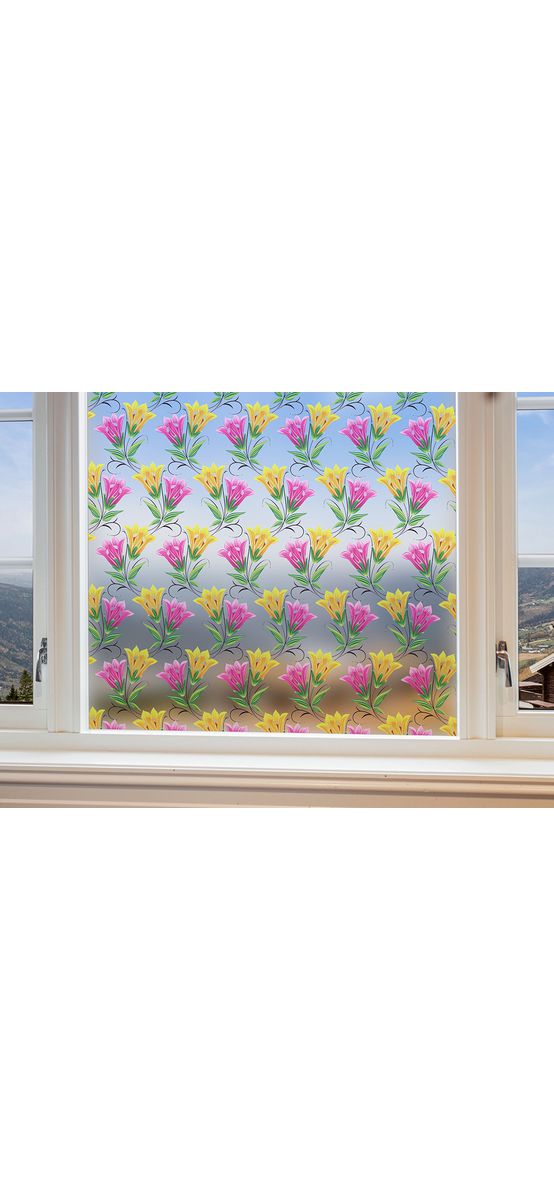 Folie geam autoadezivă Danielle, Folina, model floral multicolor, 100 cm lăţime