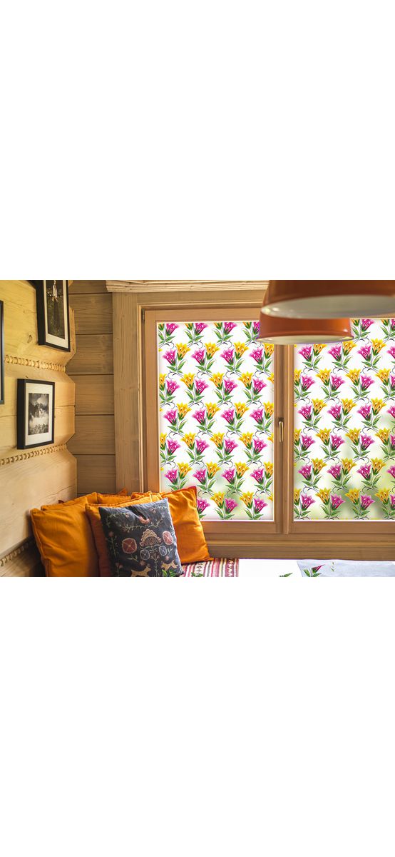 Folie geam autoadezivă Danielle, Folina, model floral multicolor, 100 cm lăţime