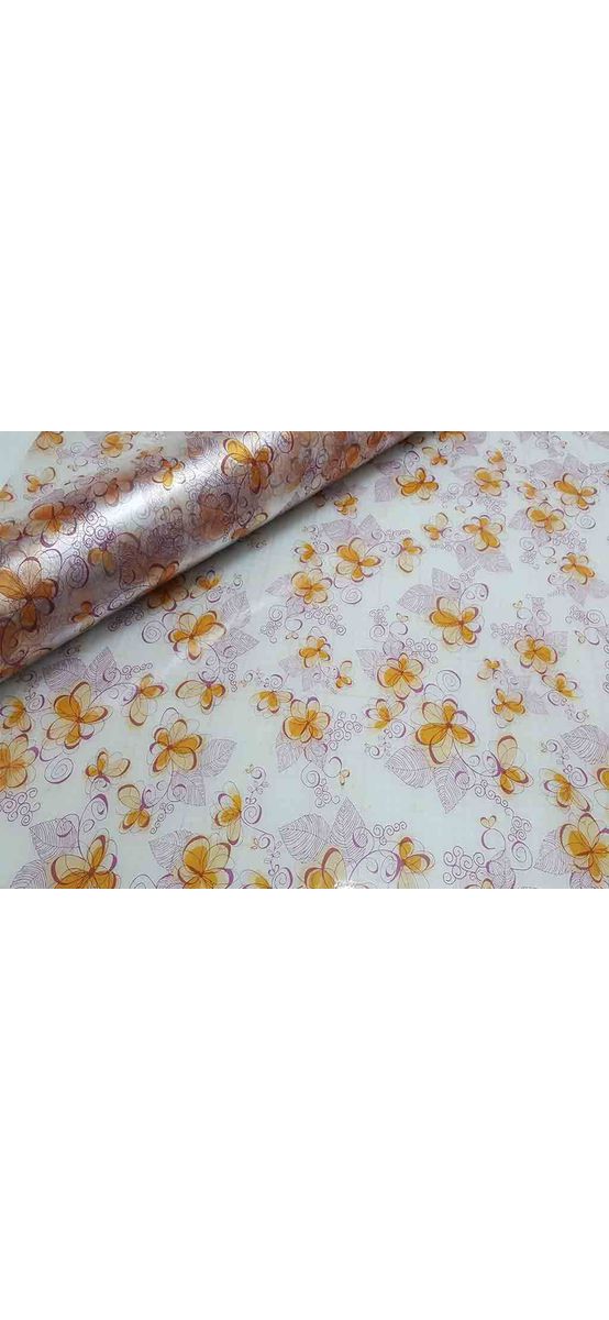 Folie geam autoadezivă, Folina Eva, sablare cu imprimeu floral portocaliu şi mov, lățime 90 cm