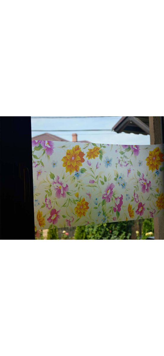 Folie geam autoadezivă Aida, Folina, sablare cu model floral multicolor, 90 cm lăţime