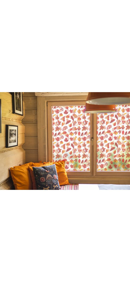 Folie geam autoadezivă, Folina, sablare cu  frunze arămii , rolă de 100x250 cm, racletă inclusă