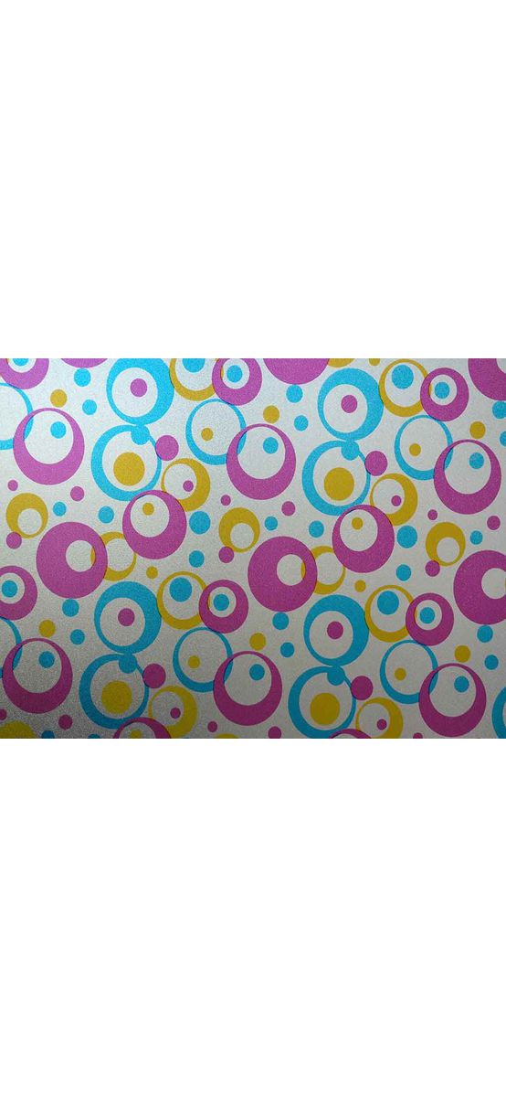 Folie geam autoadezivă, Folina, sablare cu imprimeu cercuri colorate, lățime 90 cm
